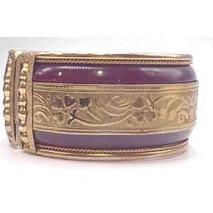 Vintage Enamel Hinged Gold-Tone Cuff Bracelet – Ornate Floral Engraved Design